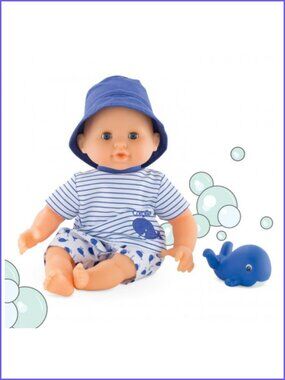 NIB Corolle Bath Toy Martin Boy Doll w/Little Bath Whale 12"-30cm New in Box